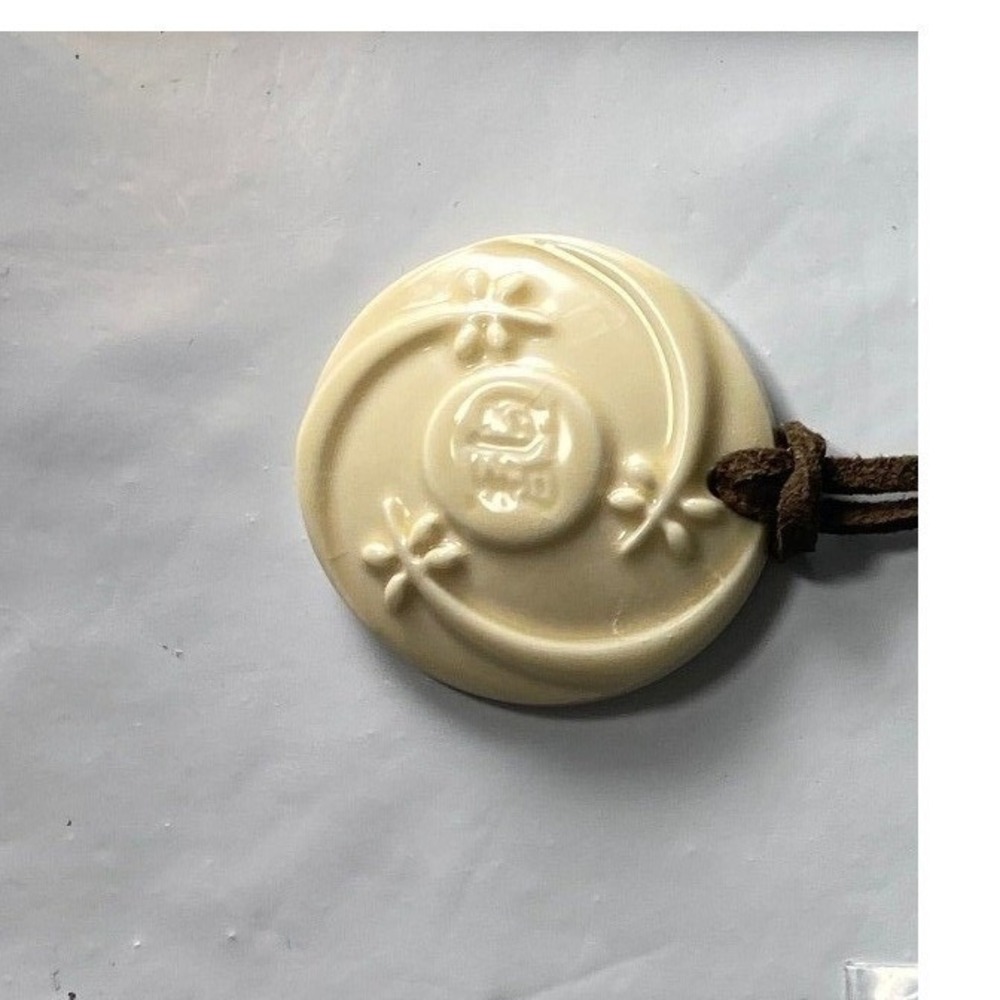 Boho Cream Ceramic Swirl Floral Pendant Necklace Brown Cord Adjustable 11 Inch